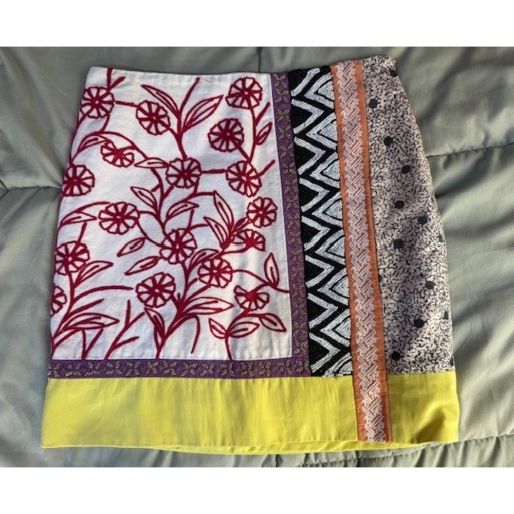 Leif Notes Beaded Embroidered Patchwork Skirt‎ Brimming Borders 4 Anthropologie